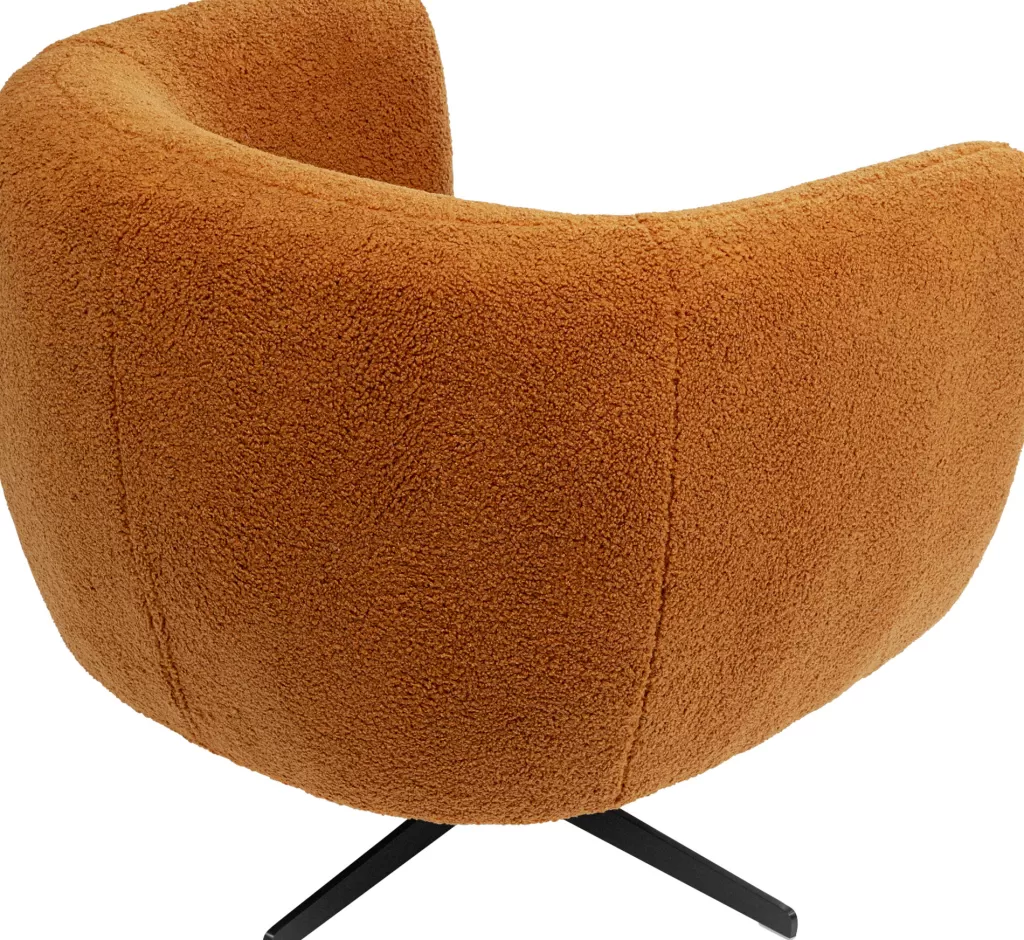 Fauteuil Tournant 360° Doux en Peluche Teddy - Design Élégant KARE Peony, Tissu Duveteux Brun Châtain, Confort Enveloppant Haut de Gamme