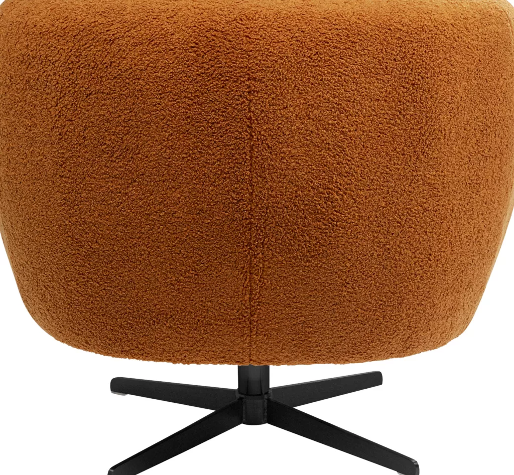 Fauteuil Tournant 360° Doux en Peluche Teddy - Design Élégant KARE Peony, Tissu Duveteux Brun Châtain, Confort Enveloppant Haut de Gamme