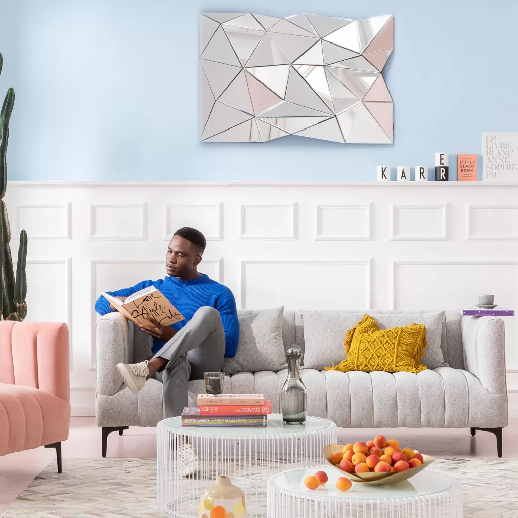 Miroir mural design Prismatique Kare - Format grand 120 x 80 cm - Élégante décoration contemporaine pour intérieur
