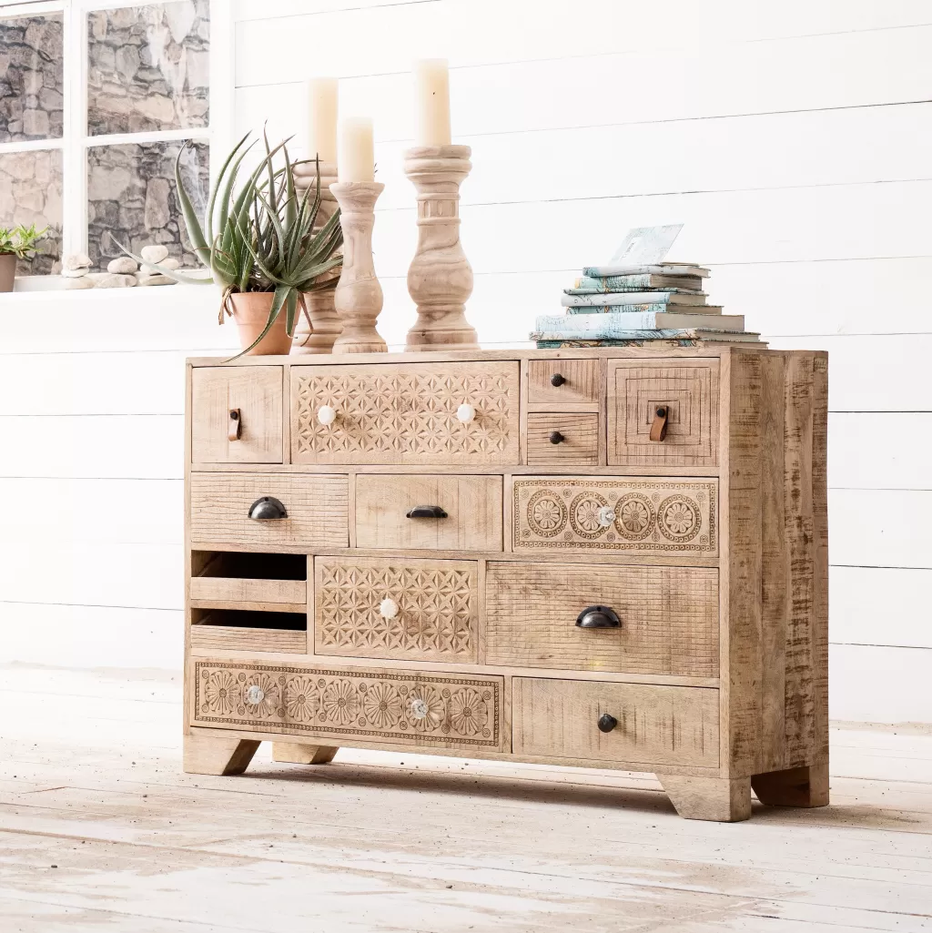 Commode Scandinave Moderne Puro - 14 Tiroirs par KARE Design | Solution de Rangement Élégante pour Salon avec Matériaux Naturels