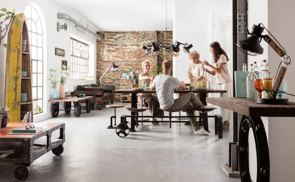 Design KARE - Table basse industrielle Railway, style vintage avec plateau XXL (210 x 100 cm) - Pièce unique pour déco d'intérieur originale