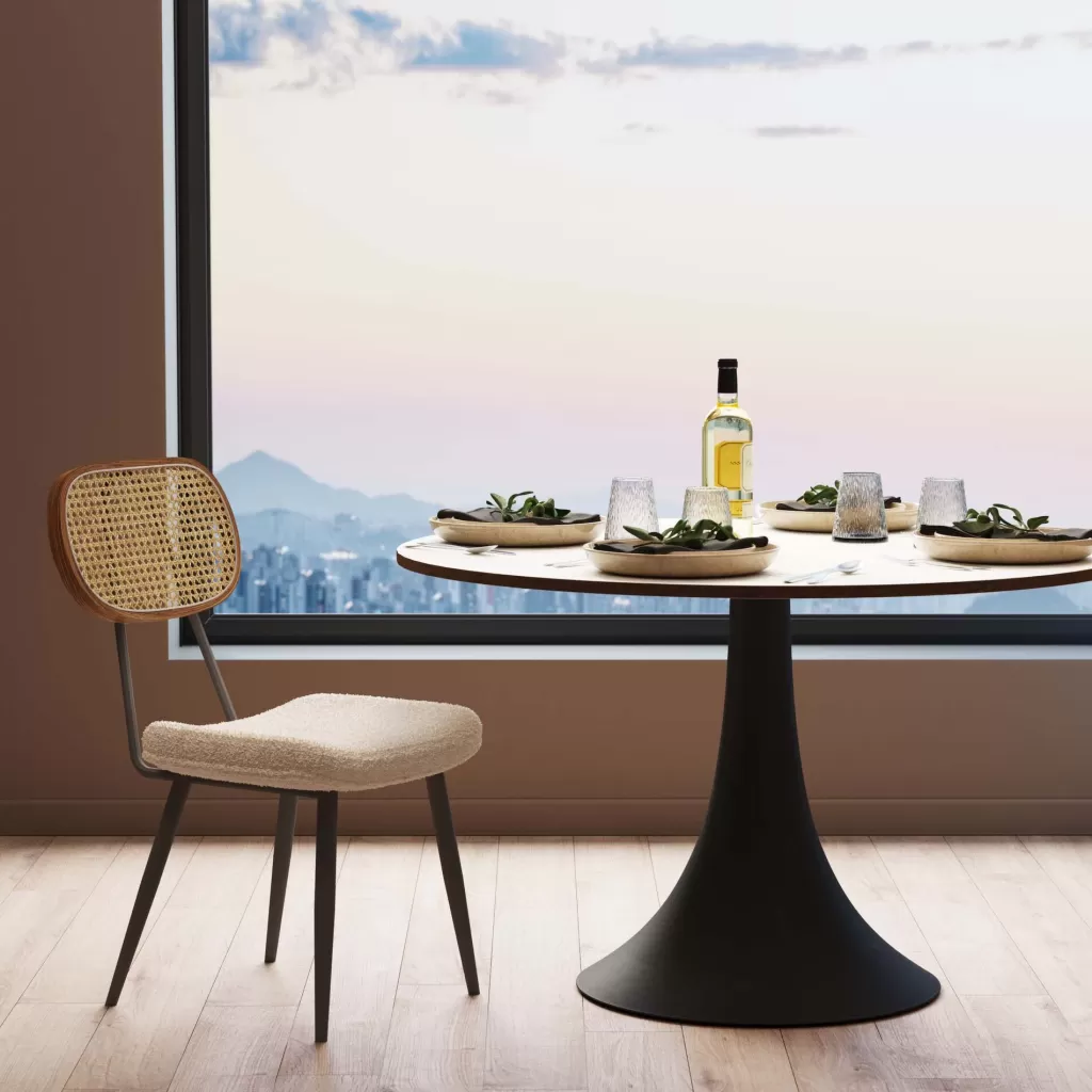 Chaise Design Scandinave Rosali par KARE - Assise Confortable en Tissu Résistant, Teinte Crème
