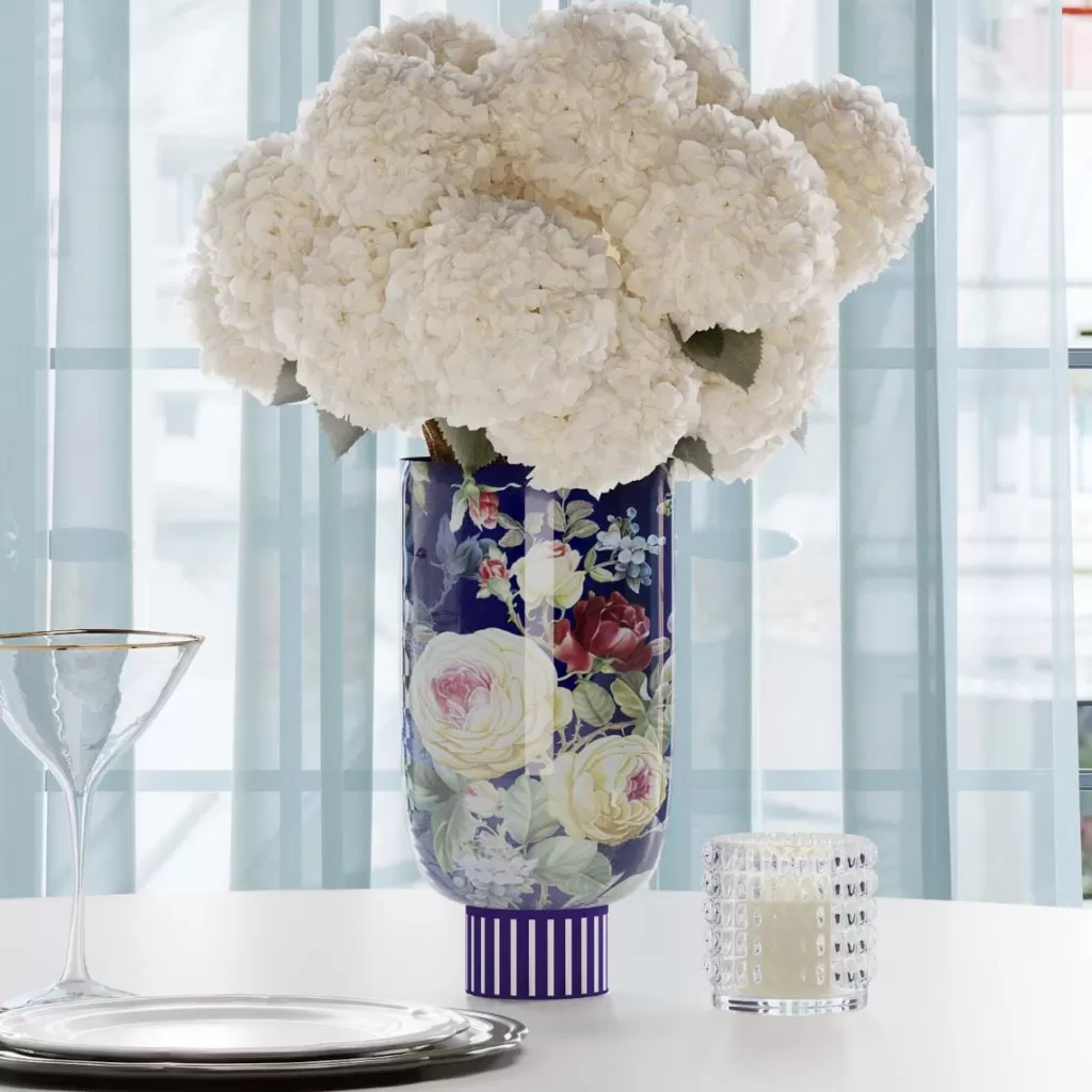 Vase Design Moderne Rose Magique - Décor Bleu Ciel pour Salon, 27 cm - Création KARE