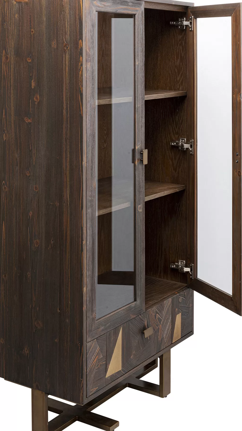 Vitrine Design Salerno par KARE - Structure en épicéa massif et acier brossé, Dimensions élégantes 80 x 170 cm