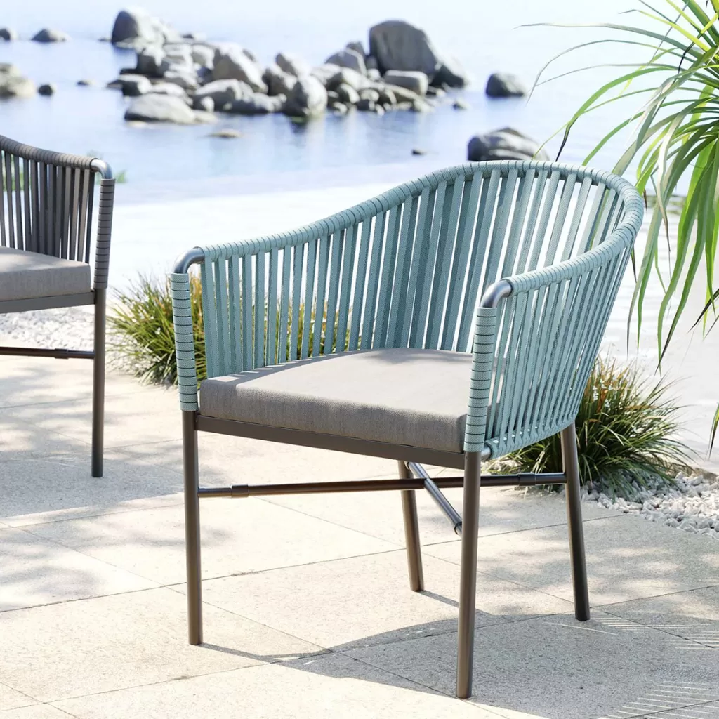 Chaise d'extérieur confortable avec accoudoirs Santanyi - Design contemporain en résine tressée par KARE Collection