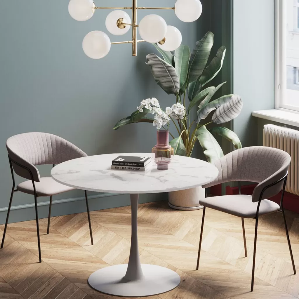 KARE Design - Table Ronde Schickeria en Finition Marbre Blanc Élégante, Diamètre 110 cm
