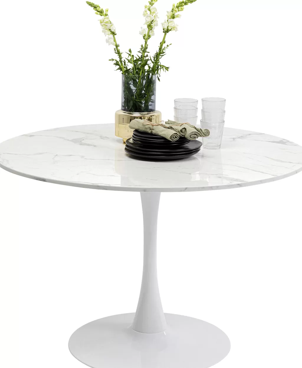 KARE Design - Table Ronde Schickeria en Finition Marbre Blanc Élégante, Diamètre 110 cm