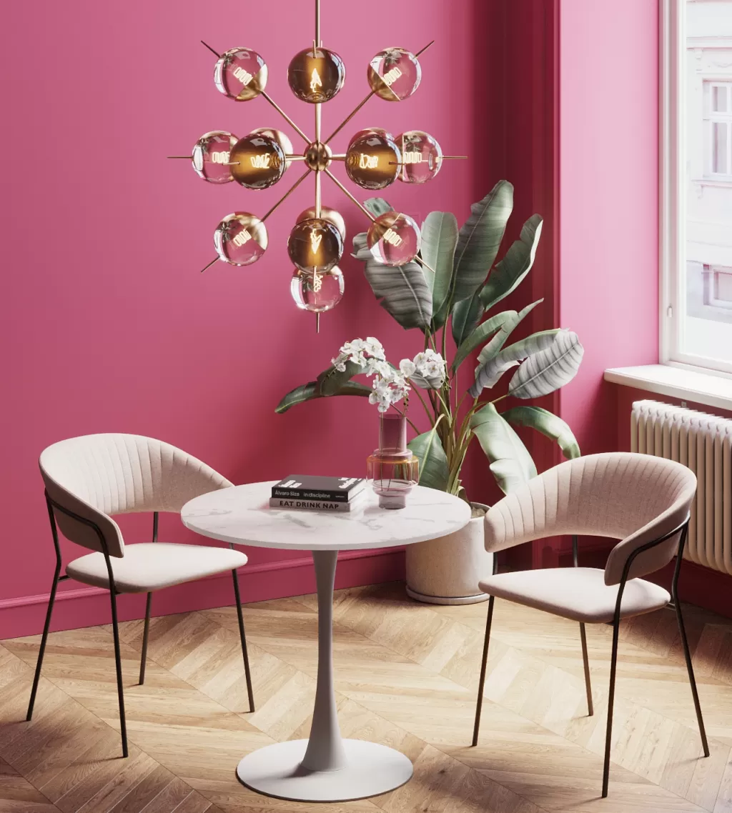 Table ronde élégante Schickeria en finition marbre blanc - Diamètre 80 cm - Collection design KARE pour décoration d'intérieur moderne