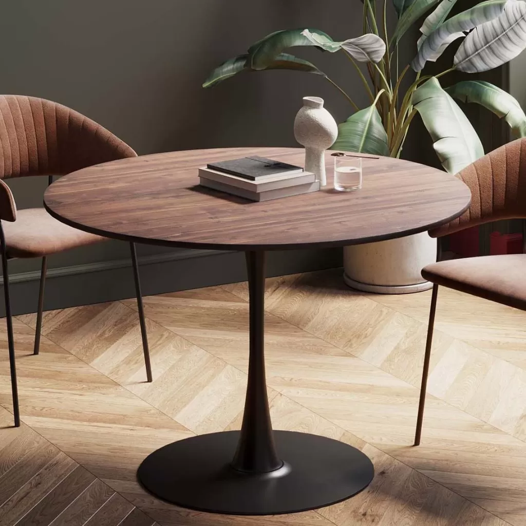 KARE Design - Table Ronde Élégante Schickeria en Noyer, Noir Diamètre 110cm