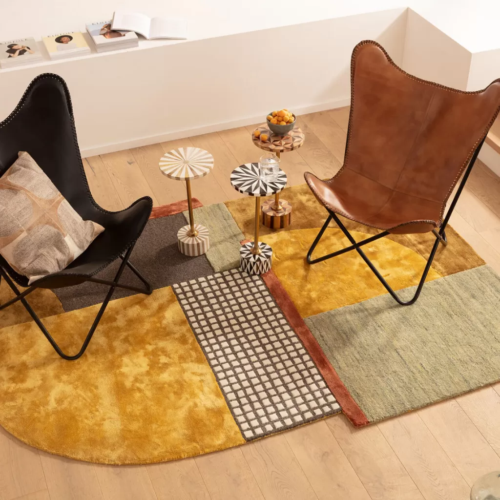 Tapis design années 70 en laine épaisse - Collection rétro KARE - Format généreux 240x170cm - Décoration contemporaine pour intérieurs branchés