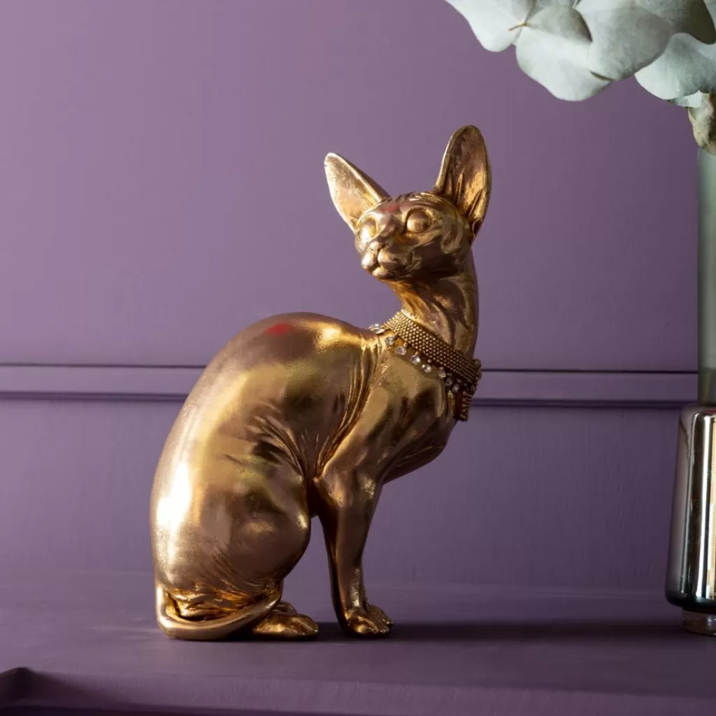 KARE Design - Statuette Décorative Chat Majestueux Audrey Kissa en Position Assise - Finition Dorée Élégante - 27 cm