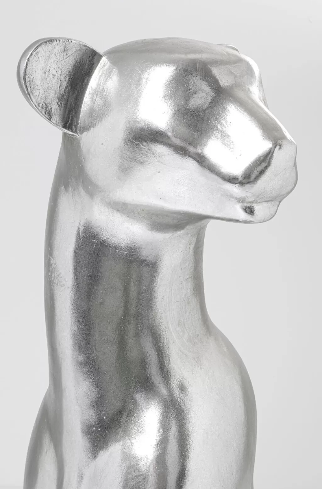 Élégante Statue de Léopard Assis par KARE Design - Décoration Contemporaine en Finition Argenté, 150 cm pour Intérieur Épuré