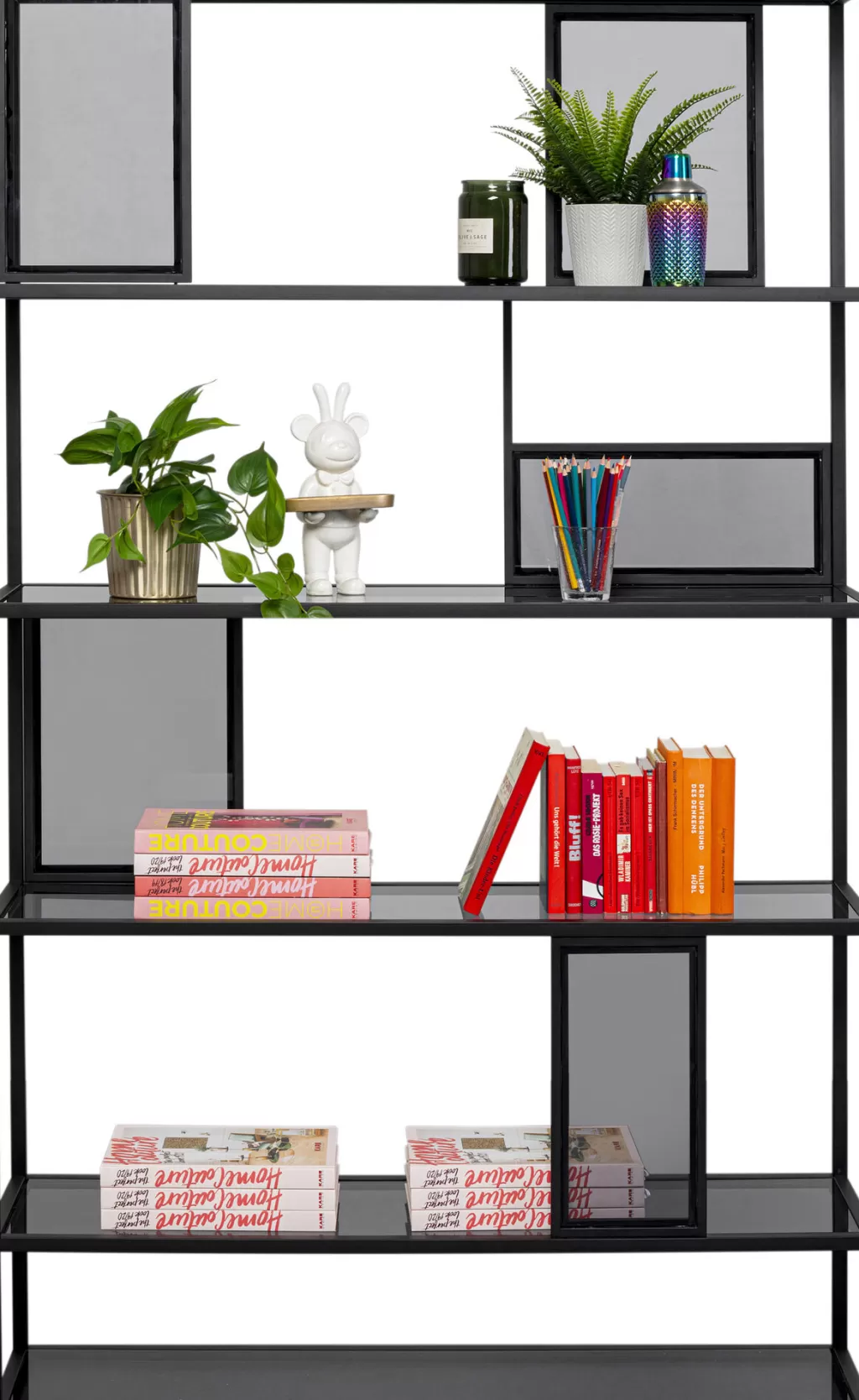 Étagère bibliothèque design Skyler Smoke - Structure élégante en finition fumée, Dimensions L115 x H195 cm - Collection KARE Design