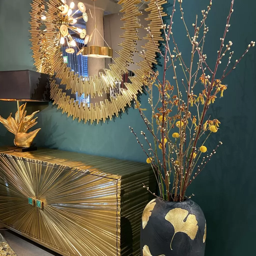 Miroir mural décoratif KARE Design - Élégant modèle Solare à finition dorée lumineuse, diamètre 132 cm pour sublimer votre déco
