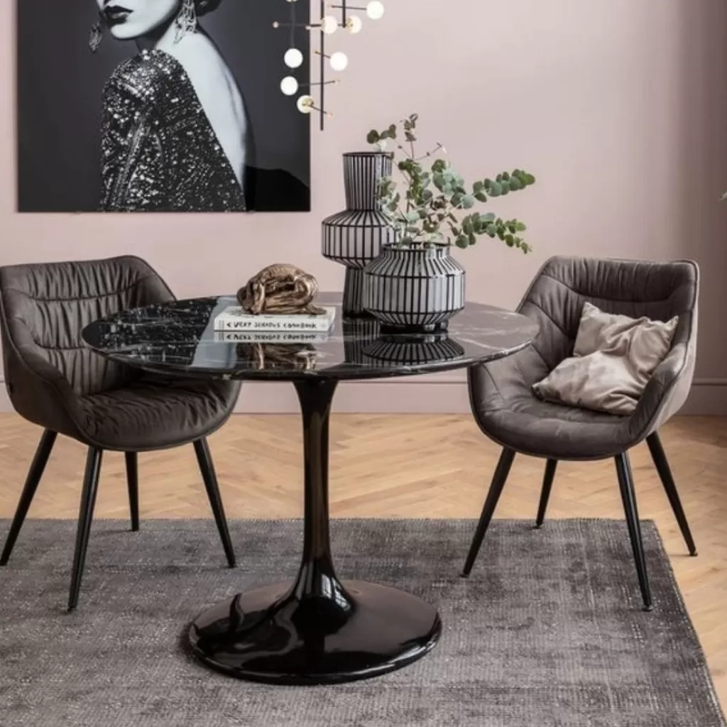 Table Ronde en Marbre Noir Élégante - Design Contemporain KARE, Diamètre 110 cm