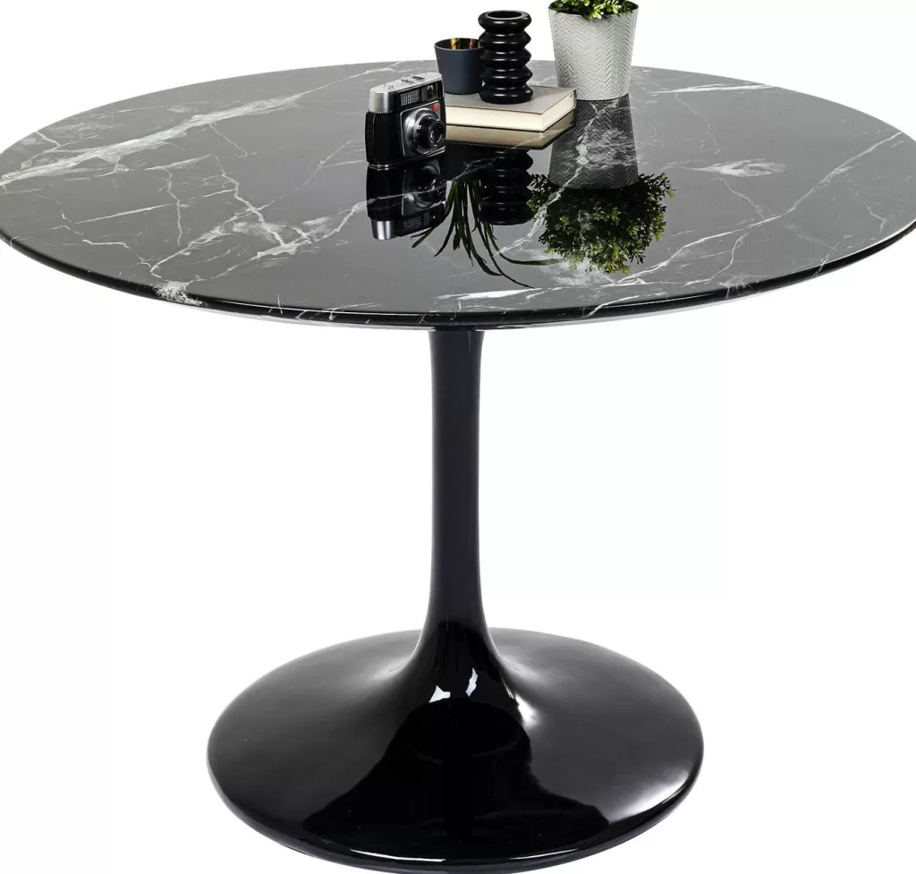Table Ronde en Marbre Noir Élégante - Design Contemporain KARE, Diamètre 110 cm