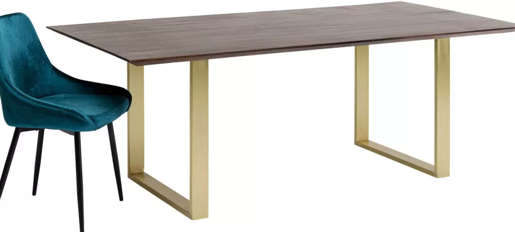 Table de salle à manger contemporaine KARE Design - Symphonie Noir, plateau en laiton poli 180x90 cm