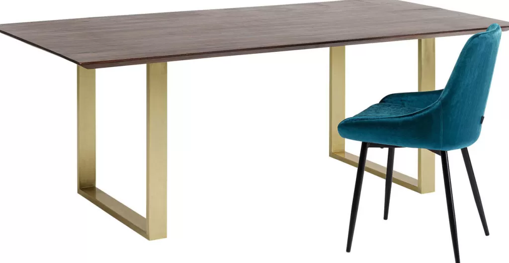 Table de salle à manger contemporaine KARE Design - Symphonie Noir, plateau en laiton poli 180x90 cm