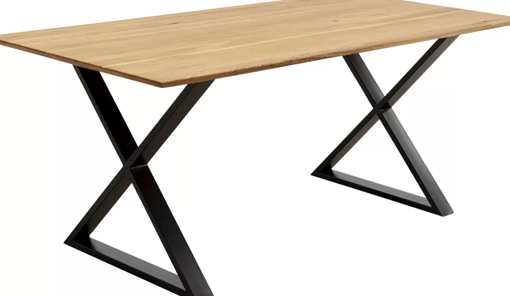 Table à manger design SYMPHONY en chêne massif - Structure en croix élégante, Noir intense 180x90 cm - Collection KARE