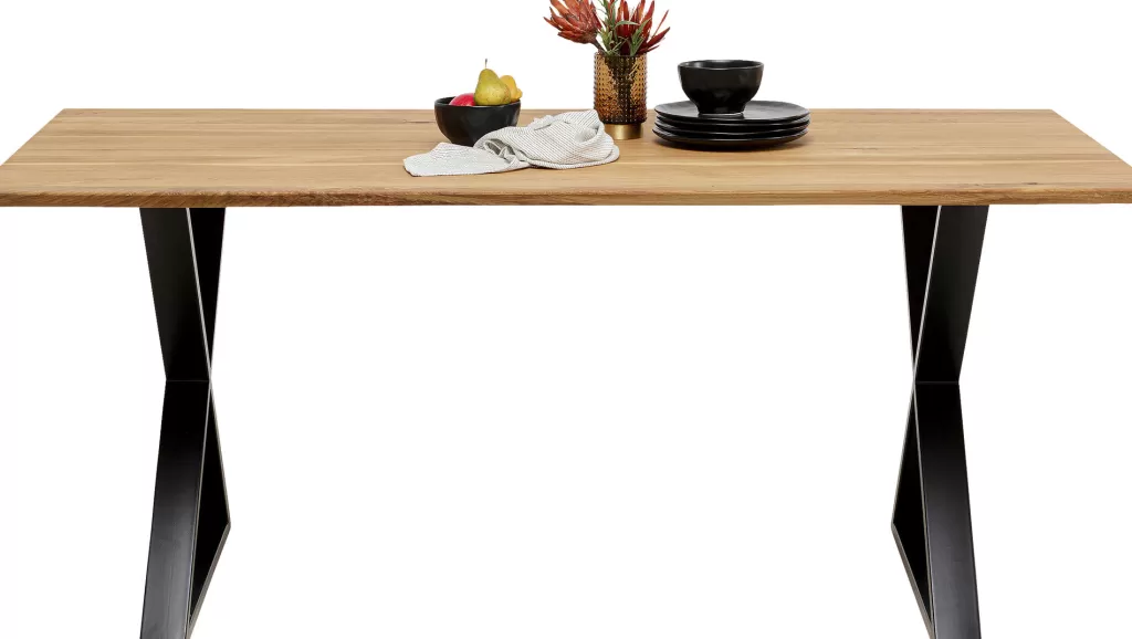 Table à manger design SYMPHONY en chêne massif - Structure en croix élégante, Noir intense 180x90 cm - Collection KARE