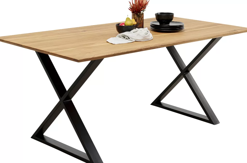 Table à manger design SYMPHONY en chêne massif - Structure en croix élégante, Noir intense 180x90 cm - Collection KARE