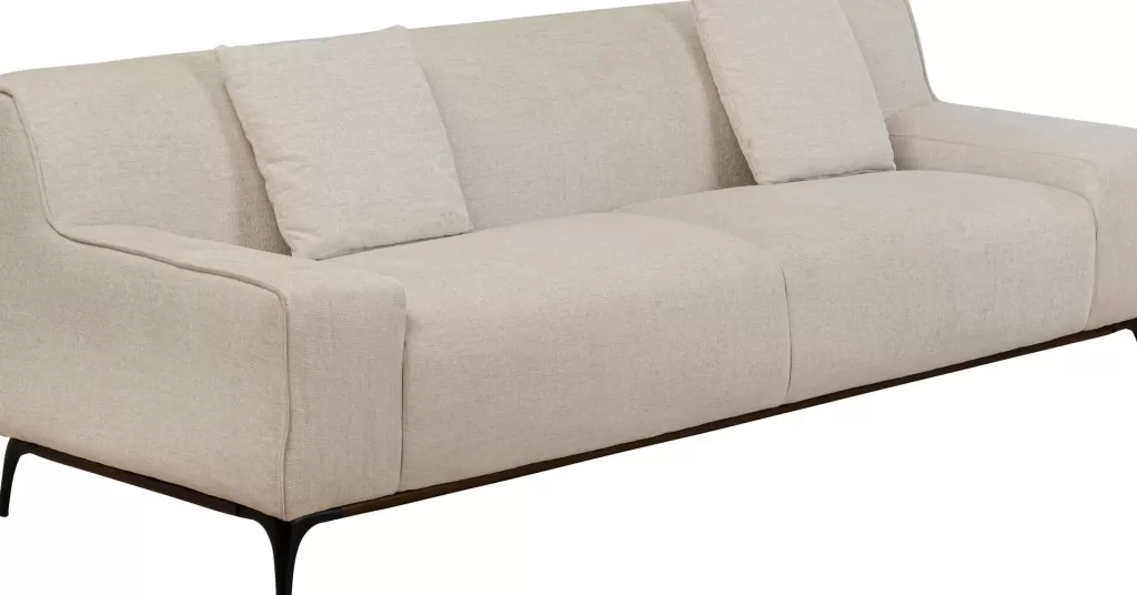 Canapé 3 places design Toni de KARE - Modèle contemporain en tissu sable, longueur 230 cm