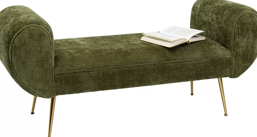 Banc design scandinave Trono 140 cm - KARE Collection, structure métallique et assise bois massif pour intérieur/extérieur