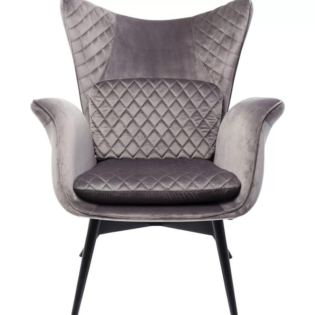 Fauteuil Tudor de la collection KARE design, revêtu d'un velours texturé dans une teinte argent métallisé - Confort intemporel pour votre intérieur