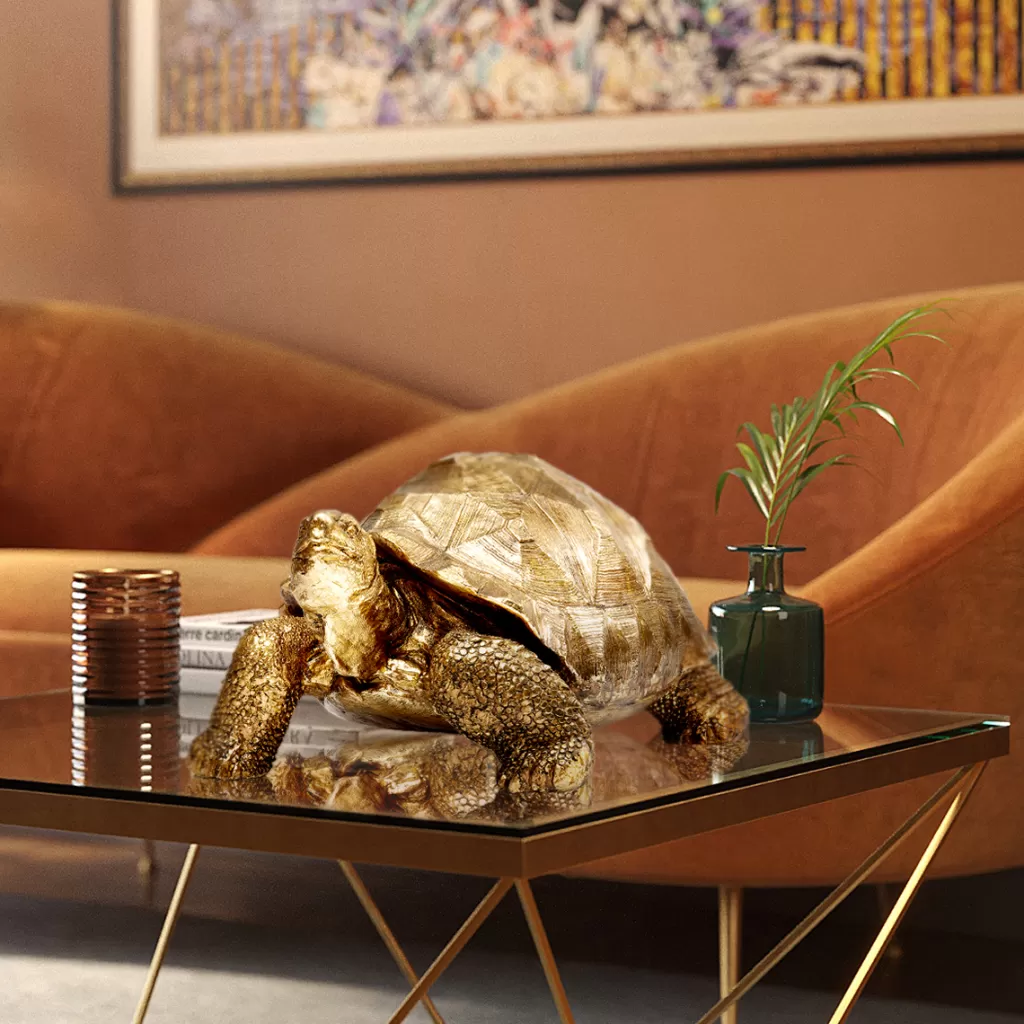 Tortue Dorée Moyenne - Sculpture Décorative KARE Design - 40 cm - Objet d'art en métal doré pour intérieur chic