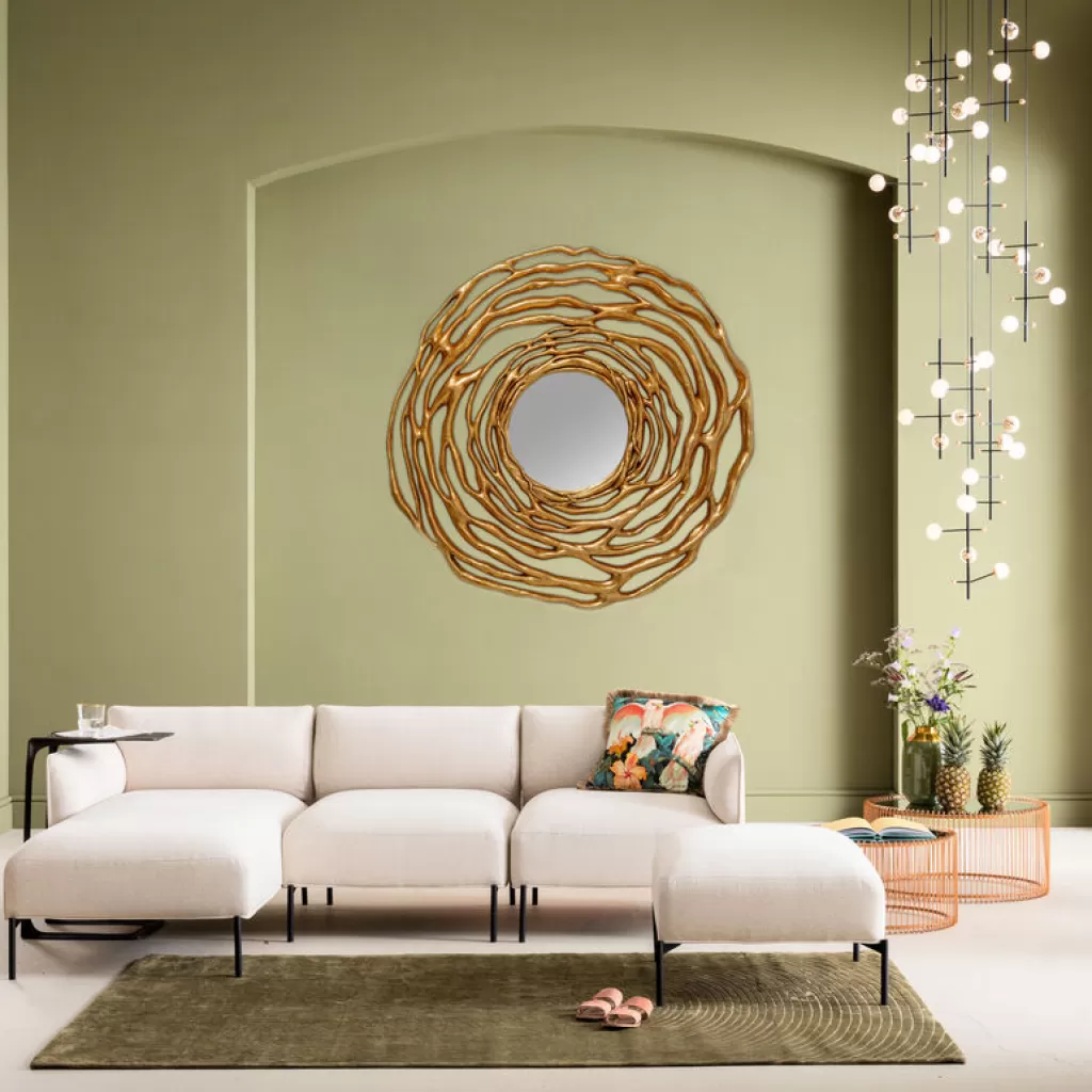 Miroir mural élégant Twiggy - Design contemporain KARE - Finition dorée brillante - Diamètre 121 cm (Ø121) pour décoration intérieure