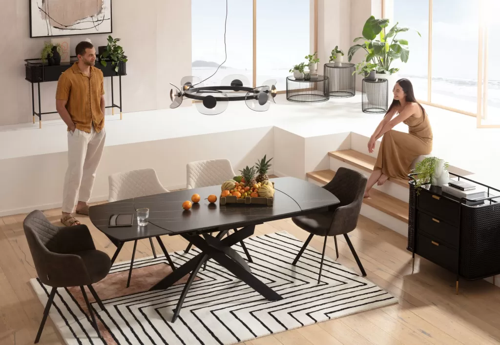 Table à Dîner Extensible Twist - Noir Intense par KARE Design  
Dimensions personnalisables 120 cm (30+30) x 90 cm - Style Modulable Élégant