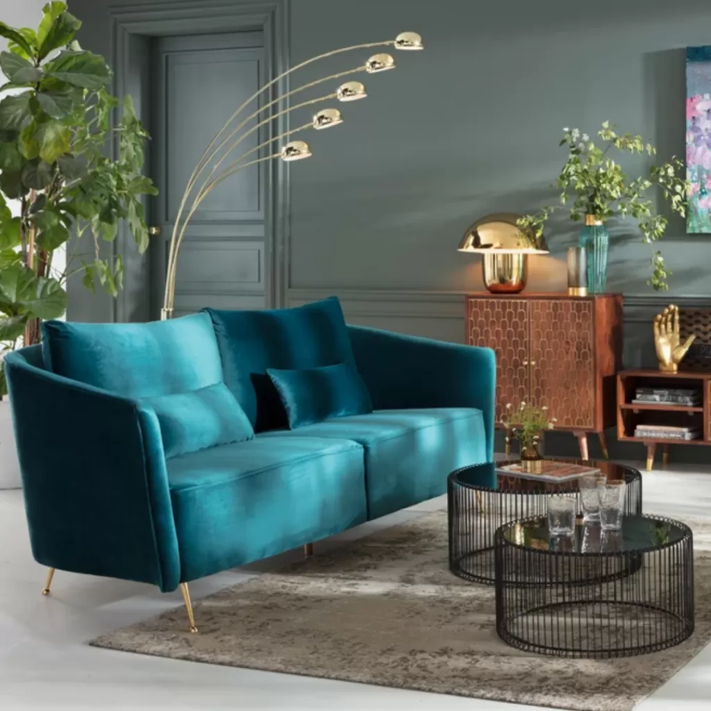 Canapé 3 places design Vegas Forever - Coloris Émeraude & Saphir, KARE Design pour Salon