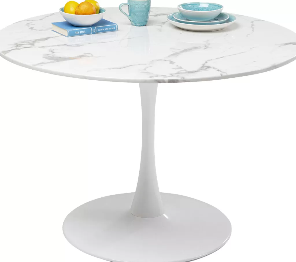 Table design en marbre de Vénétie par KARE - Blanc pur, diamètre 110 cm