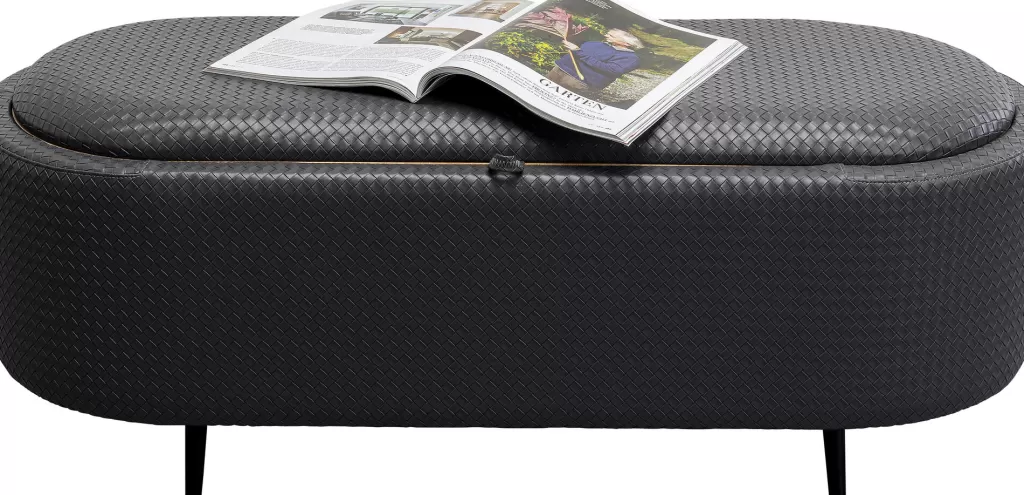 Banc de rangement Venise avec casier intégré - Design moderne KARE, Noir anthracite, Longueur 100 cm