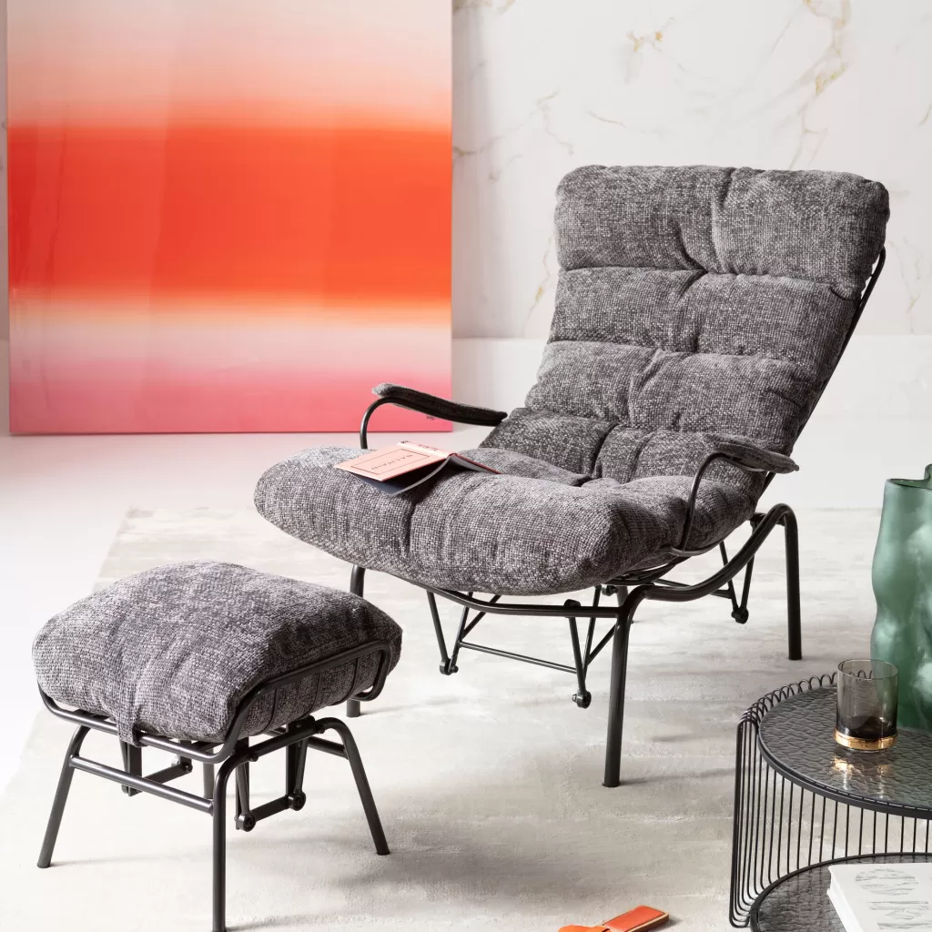 Fauteuil pivotant design Vienne - Gris anthracite velours par KARE Design | Salon contemporain élégant