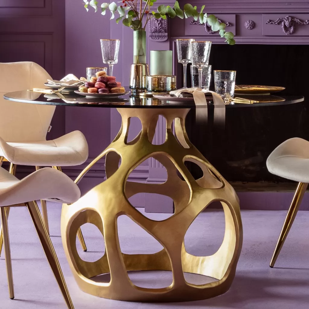 Table Ronde Élégante Volcano Dorée – Design Moderne, Diamètre 120 cm – KARE Collection