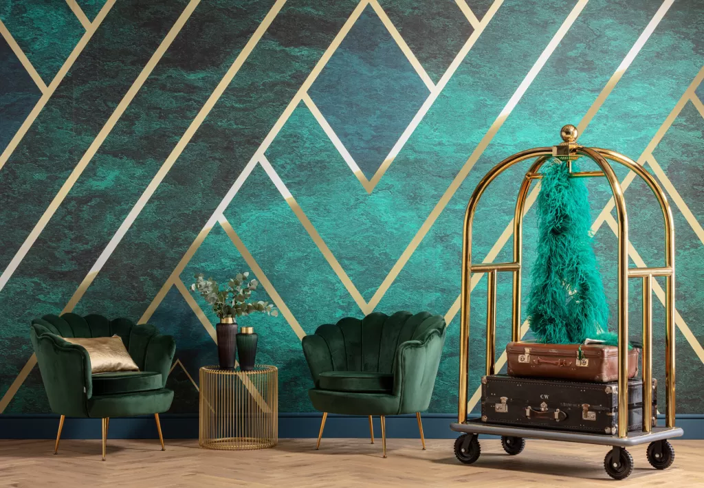 Fauteuil Design Nymphéa Élégant - Coloris Vert Foncé et Doré - Confort Assuré par KARE