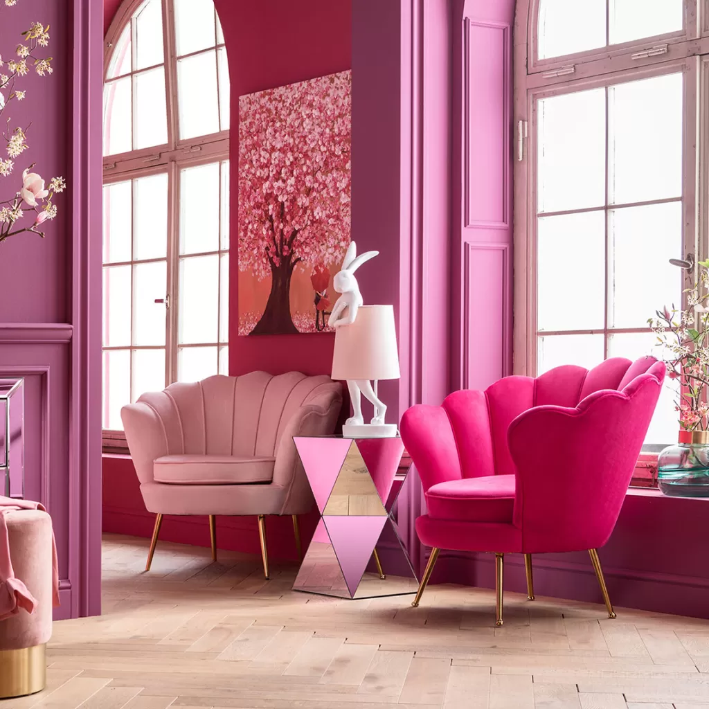 Fauteuil Design Nénuphar Velours Rose - Siège d'Appoint Confortable par KARE pour Intérieur Bohème Chic 

(：，+++，