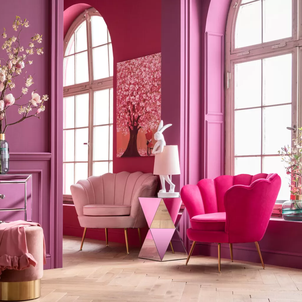 Fauteuil Design Nénuphar Velours Rose - Siège d'Appoint Confortable par KARE pour Intérieur Bohème Chic 

(：，+++，