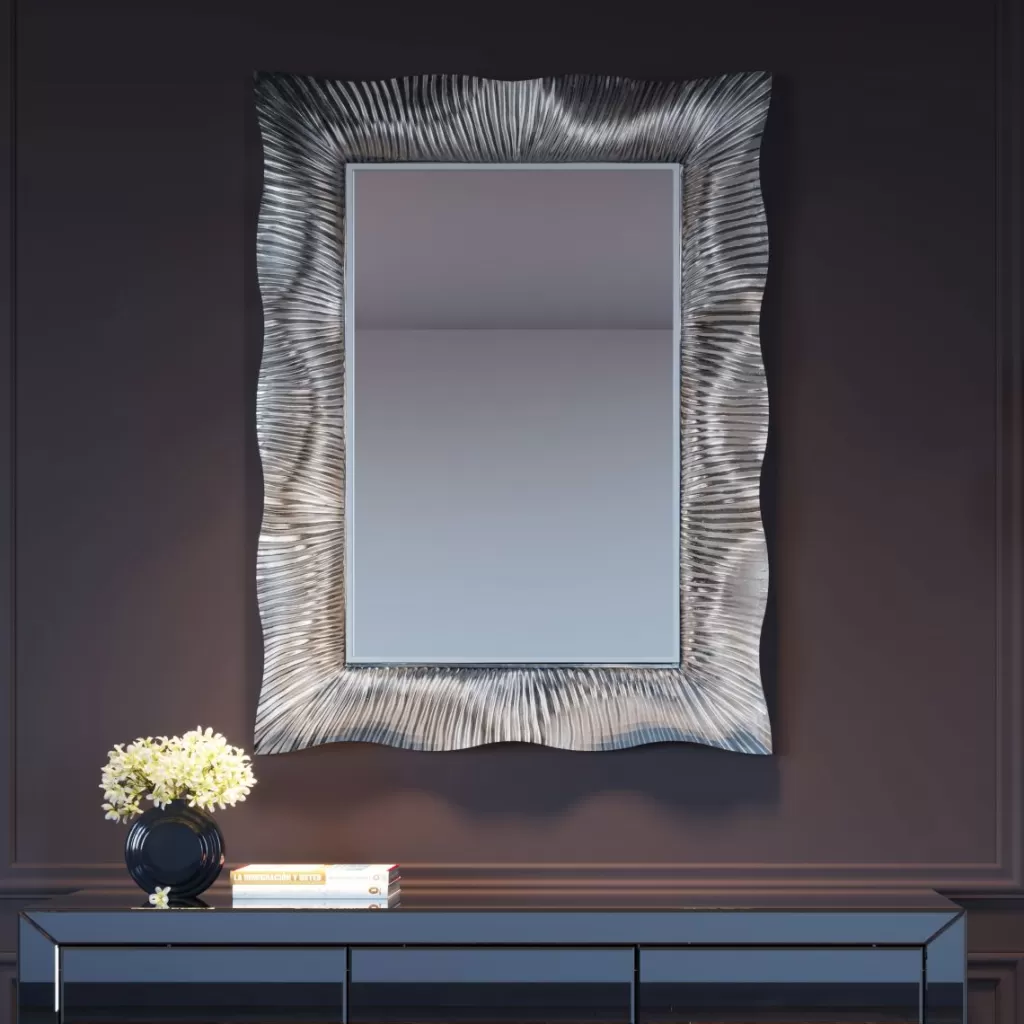 Miroir mural design vague moderne KARE - Finition argentée, Dimensions 94 x 124 cm