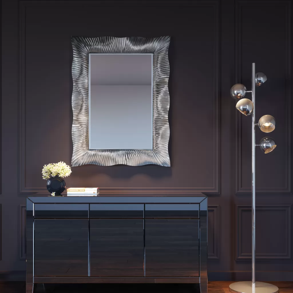 Miroir mural design vague moderne KARE - Finition argentée, Dimensions 94 x 124 cm