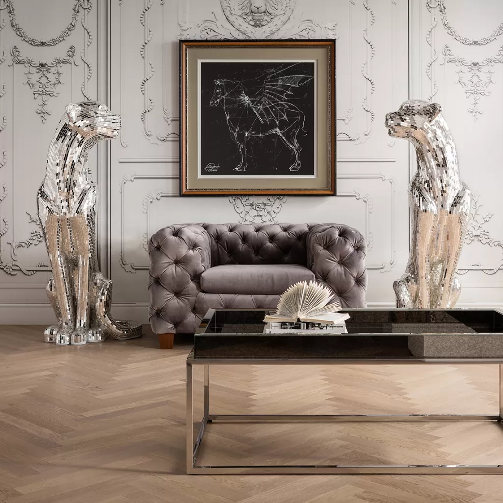 Statue Majestueuse Panthère en Mosaïque KARE Design - Décor d'Intérieur XL Haute Qualité - Sculpture Contemporaine 150 cm pour Espaces Élégants
