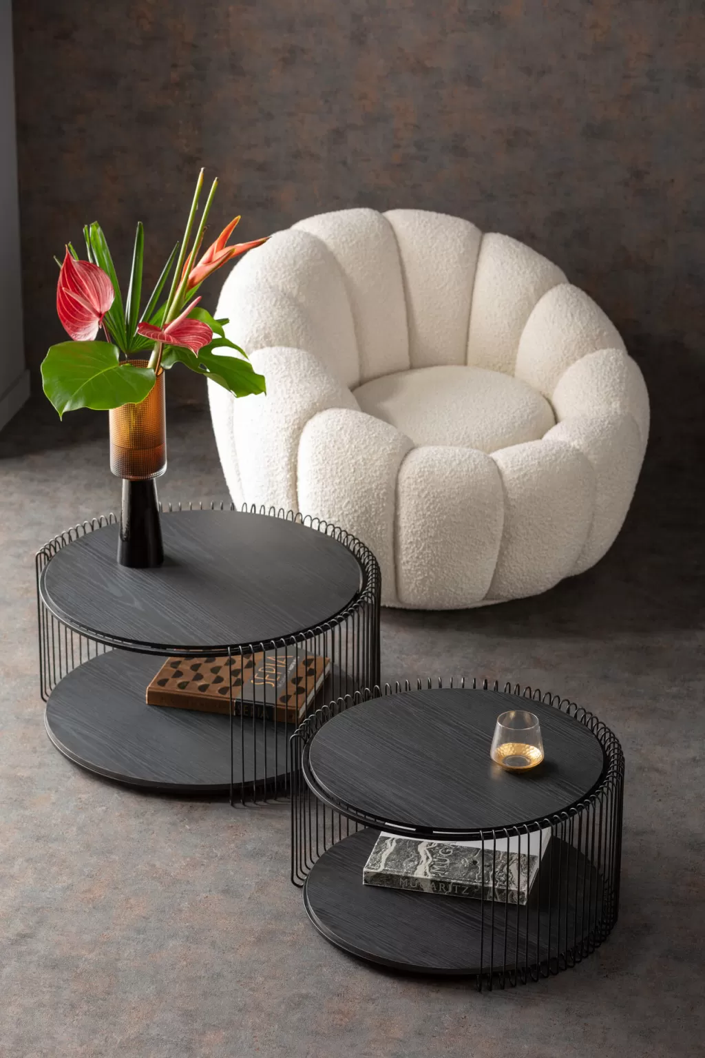 KARE Design - Table basse moderne à structure métallique et plateau bois noir double épaisseur - Lot de 2 pièces - Élégance intemporelle