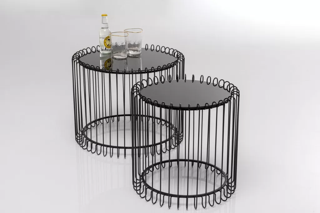 Lot de 2 tables basses design contemporain « Wire Live » - Structure métallique épurée par KARE Design - Noir intense pour intérieurs modernes