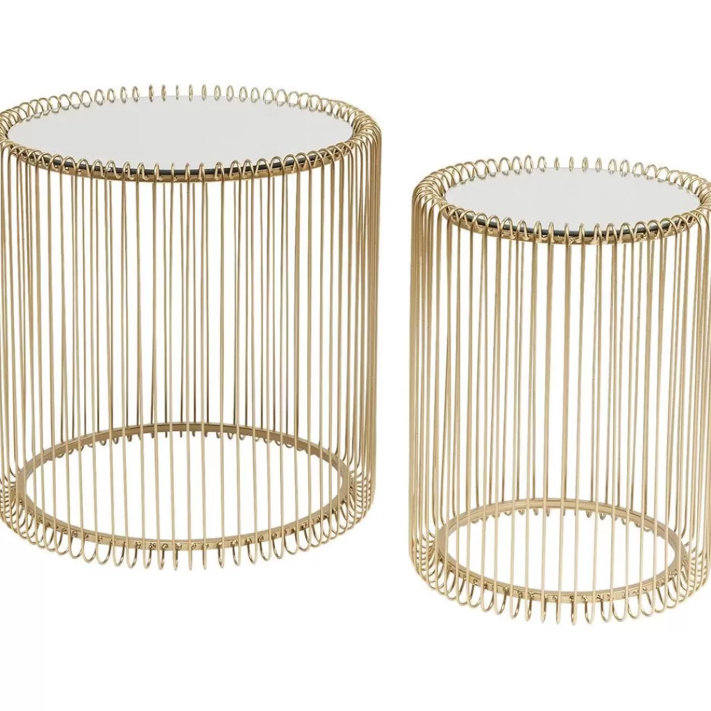 KARE Design - Tables d'appoint Design Fil Métallique en Laiton, Set de 2 Pièces pour Salon Moderne