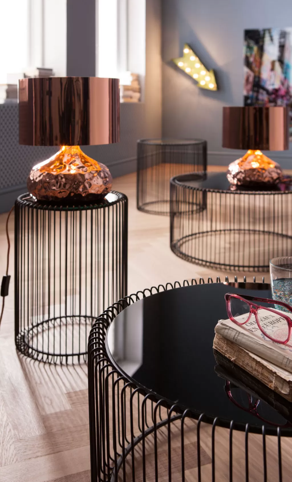 Table Basse Design Fil Métallique Noir par KARE - Lot de 2 Pièces pour Salon Contemporain