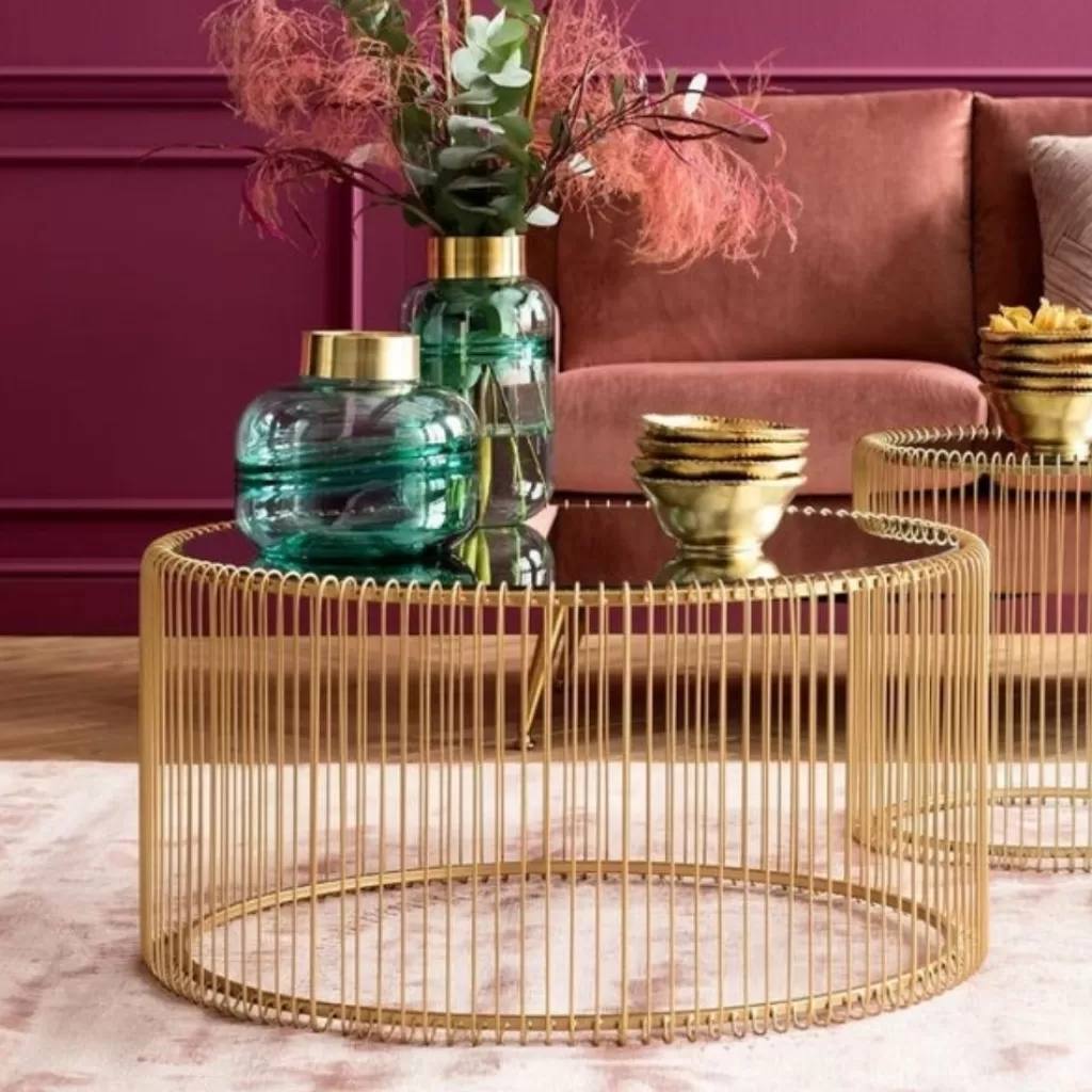 Table basse design Wire Uno - Finition laiton vieilli Ø80cm par KARE, élégance intemporelle pour votre salon