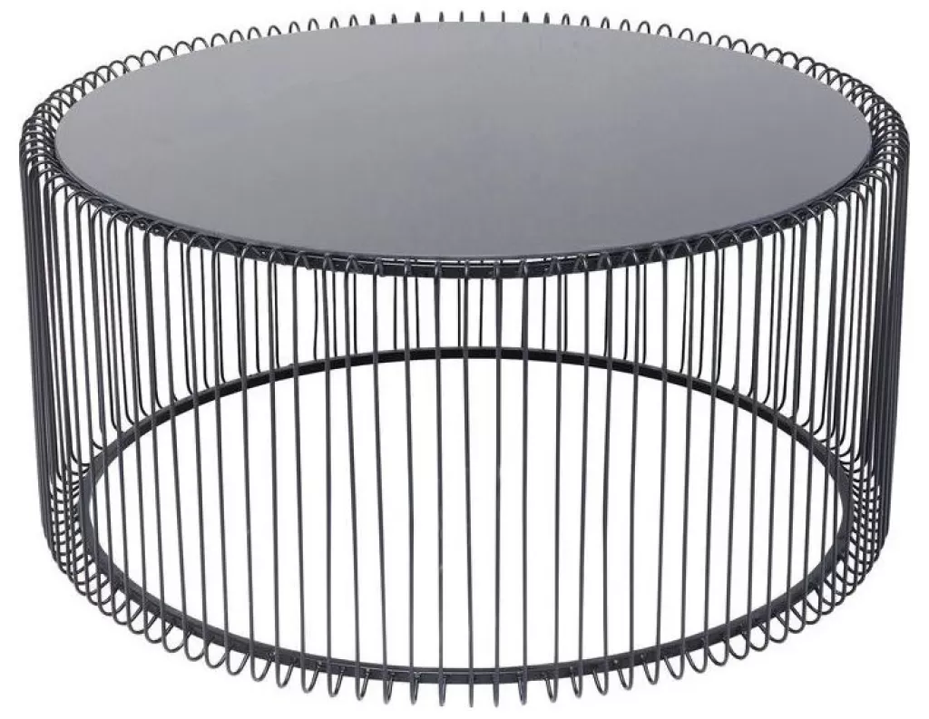 Table basse design moderne KARE Wire Uno en fil métallique - Finition noir élégante - Diamètre 80 cm parfait pour salon