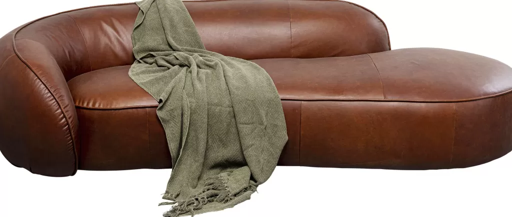 Canapé récamier design KARE 'Wonder' en cuir brun véritable - Modèle élégant 252 cm pour intérieurs raffinés