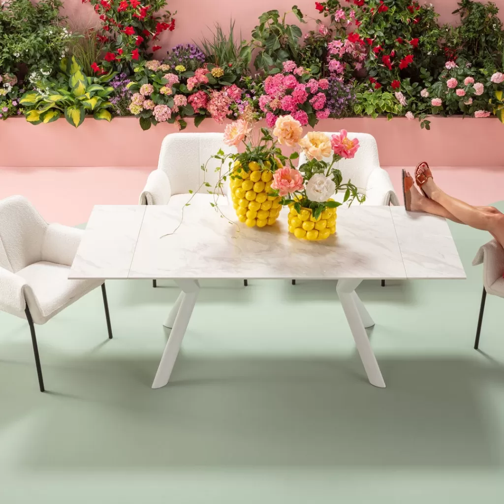 KARE Design – Table Extensible Xenia en Blanc Cristal, Modulable de 140 à 200 cm de Longueur × 80 cm
